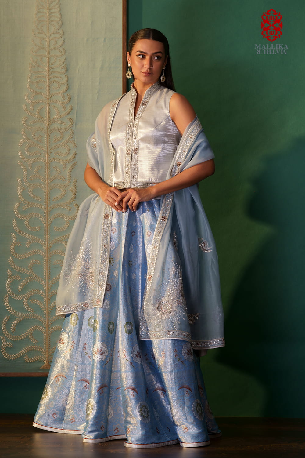 Dupatta kora ice blue embroidered