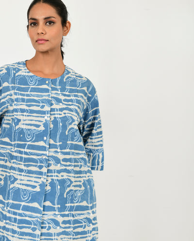 INDIGO SPLASH BUTTONED DRESS