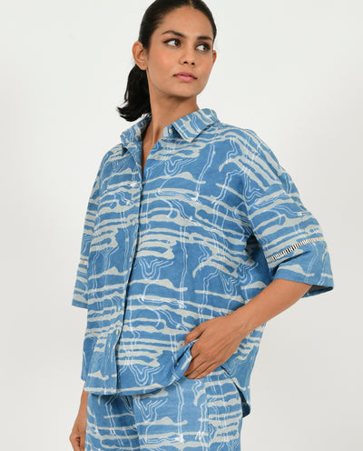 INDIGO SPLASH LINEN SHIRT