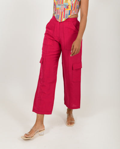 VIVA MAGENTA LINEN CARGO PANTS