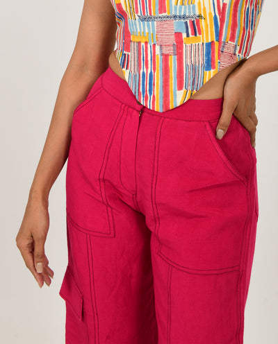 VIVA MAGENTA LINEN CARGO PANTS