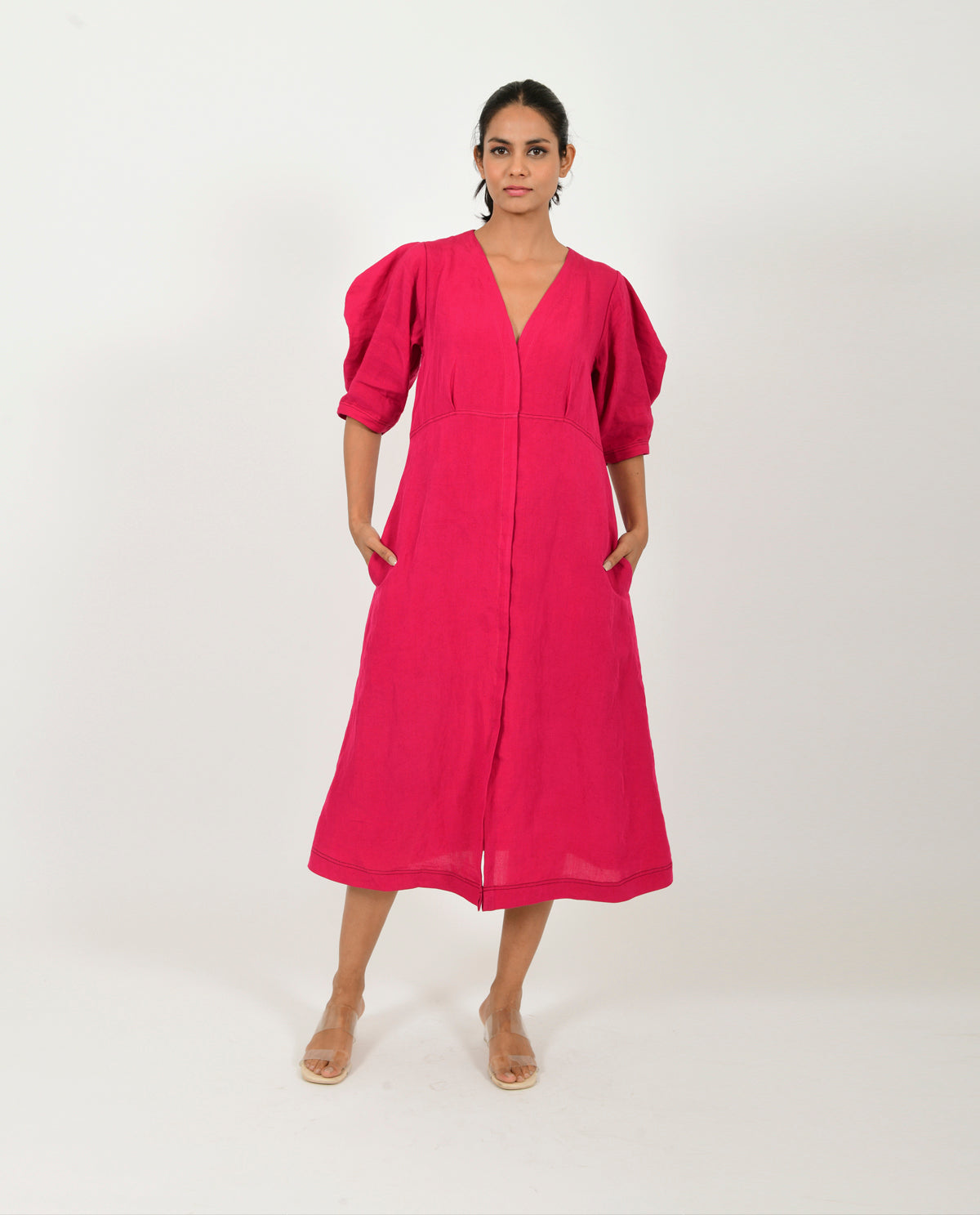VIVA MAGENTA LINEN BELL DRESS