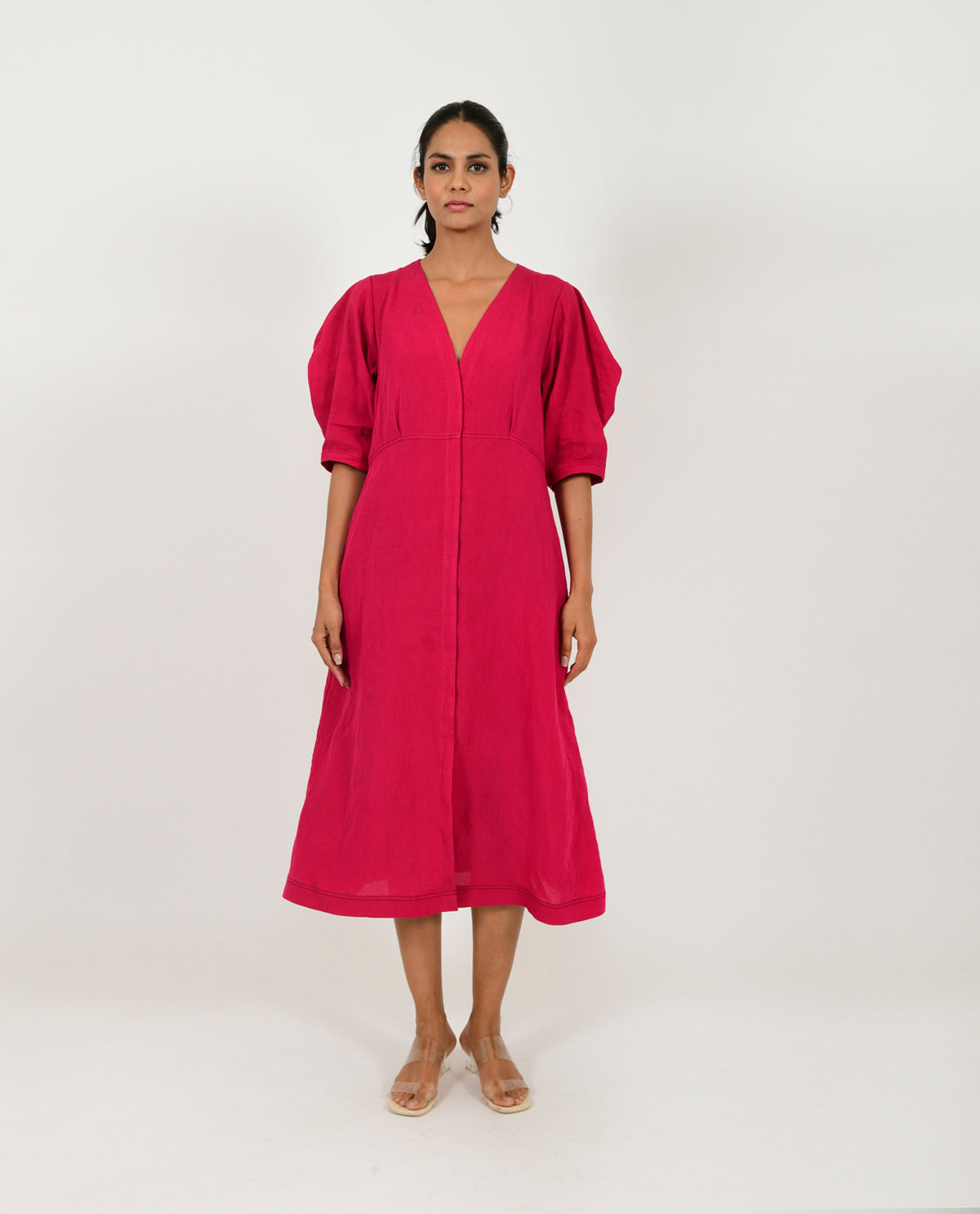 VIVA MAGENTA LINEN BELL DRESS