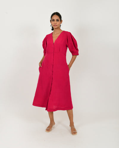 VIVA MAGENTA LINEN BELL DRESS
