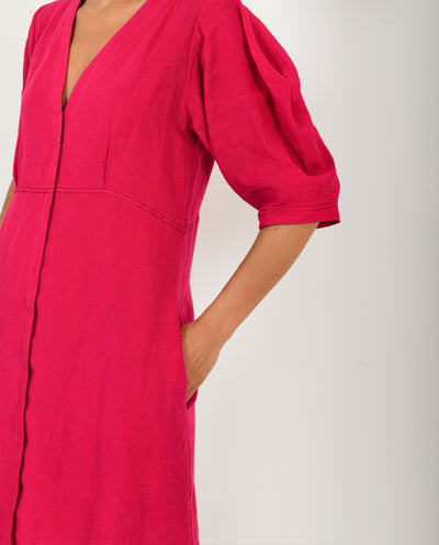 VIVA MAGENTA LINEN BELL DRESS