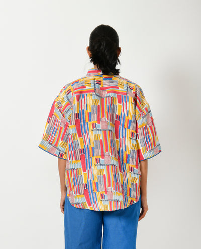 SCRIBBLE HAND BLOCK LINEN CROP SHIRT