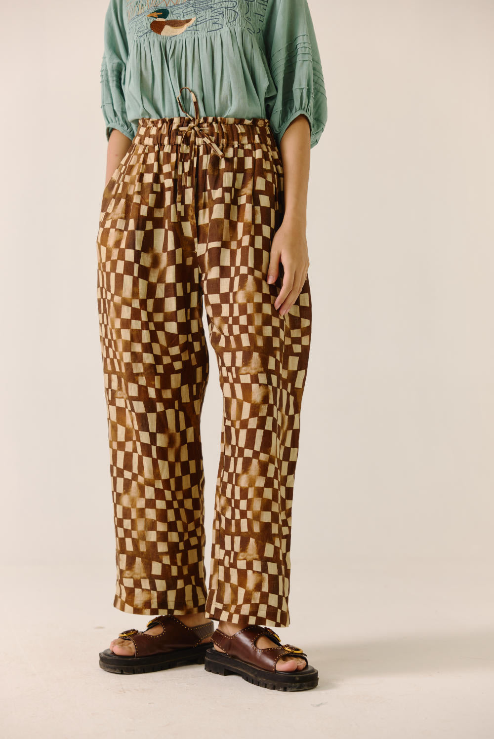 Drawstring Pant-Brown Checks