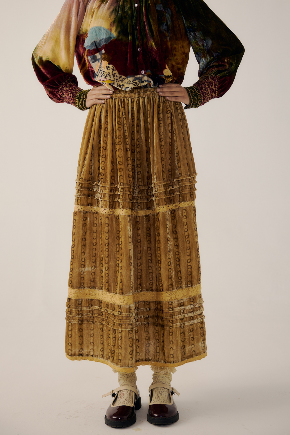 EMILY SKIRT-Mustard Stripes