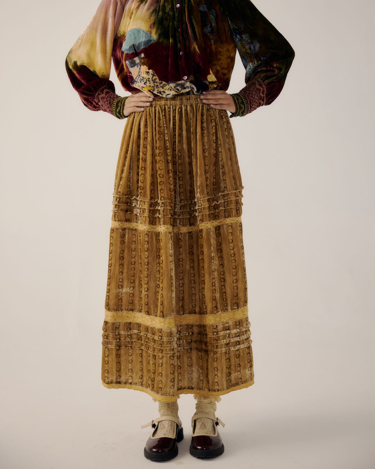 EMILY SKIRT-Mustard Stripes