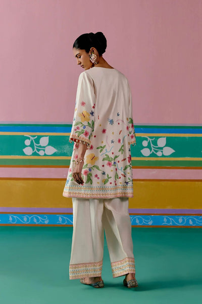 Ecru Floral Square Neck Kurta Set