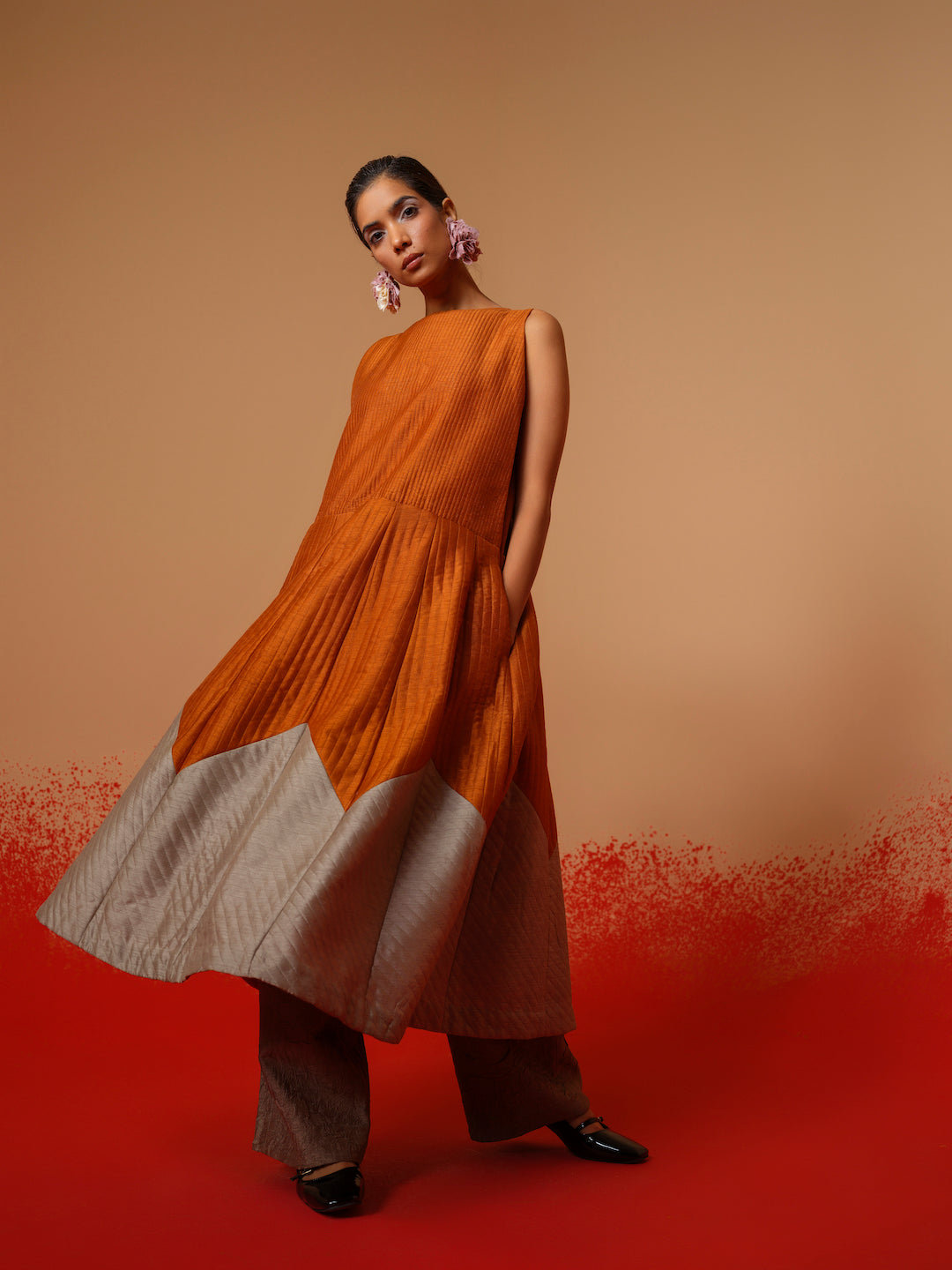 Eddy Dress-Rust Orange + Grey