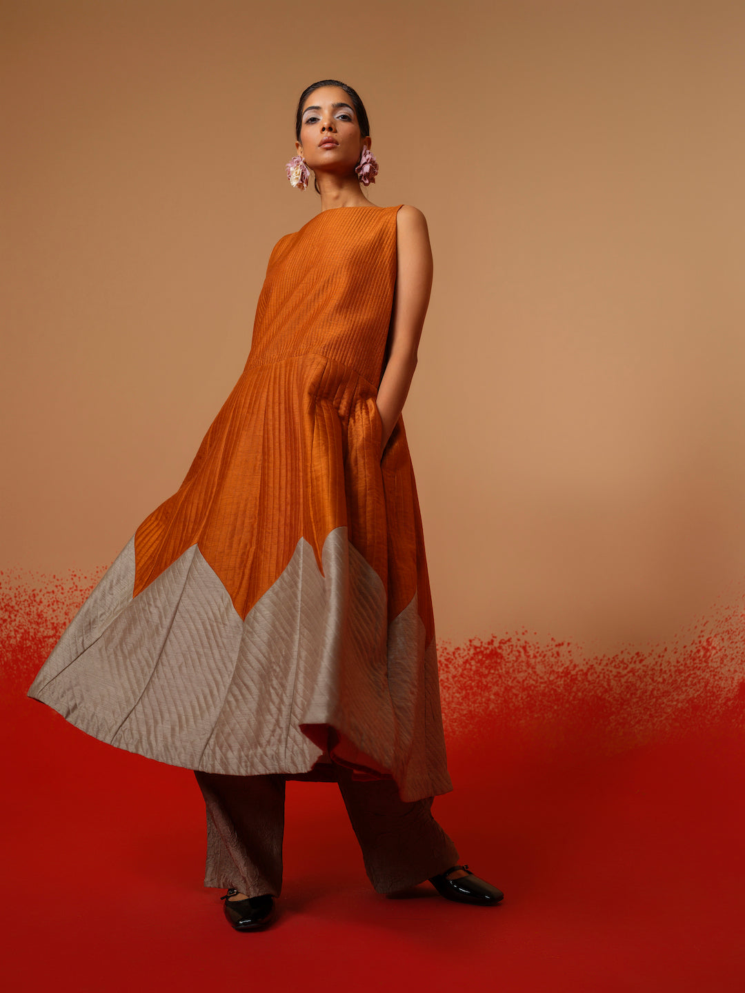 Eddy Dress-Rust Orange + Grey
