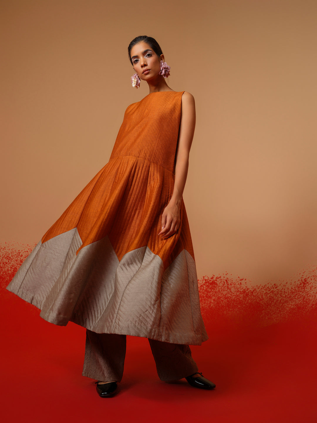 Eddy Dress-Rust Orange + Grey