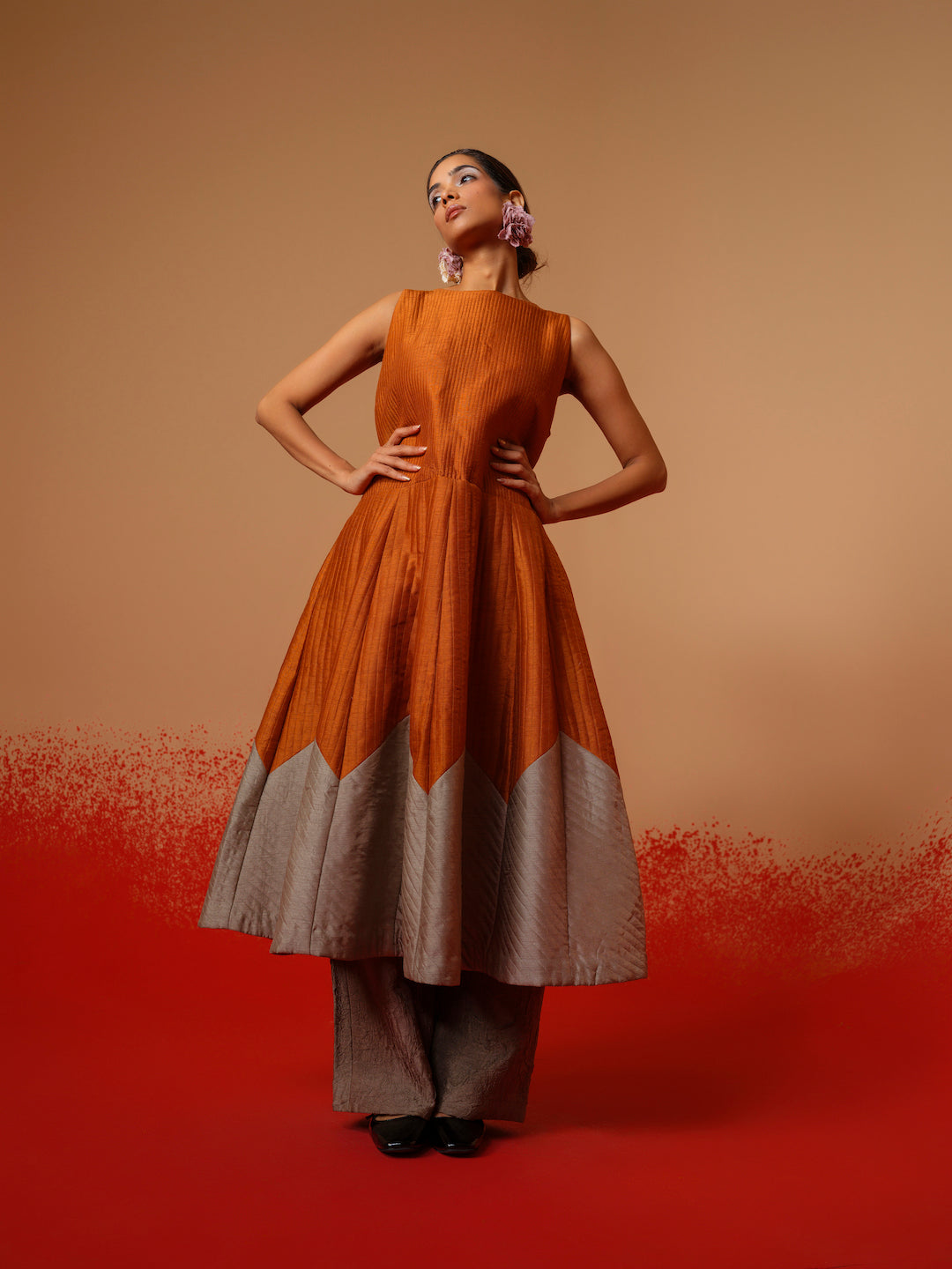 Eddy Dress-Rust Orange + Grey