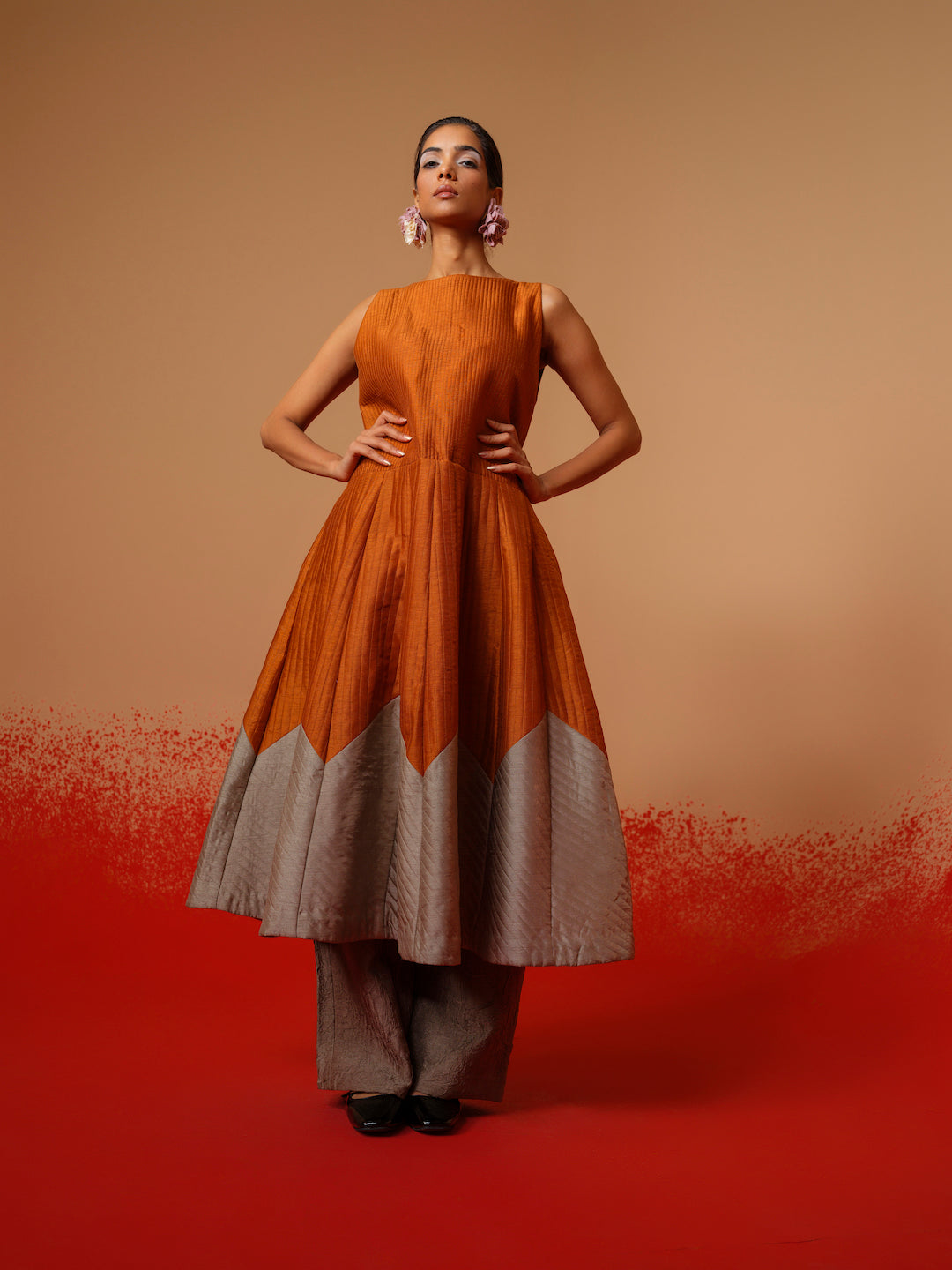 Eddy Dress-Rust Orange + Grey