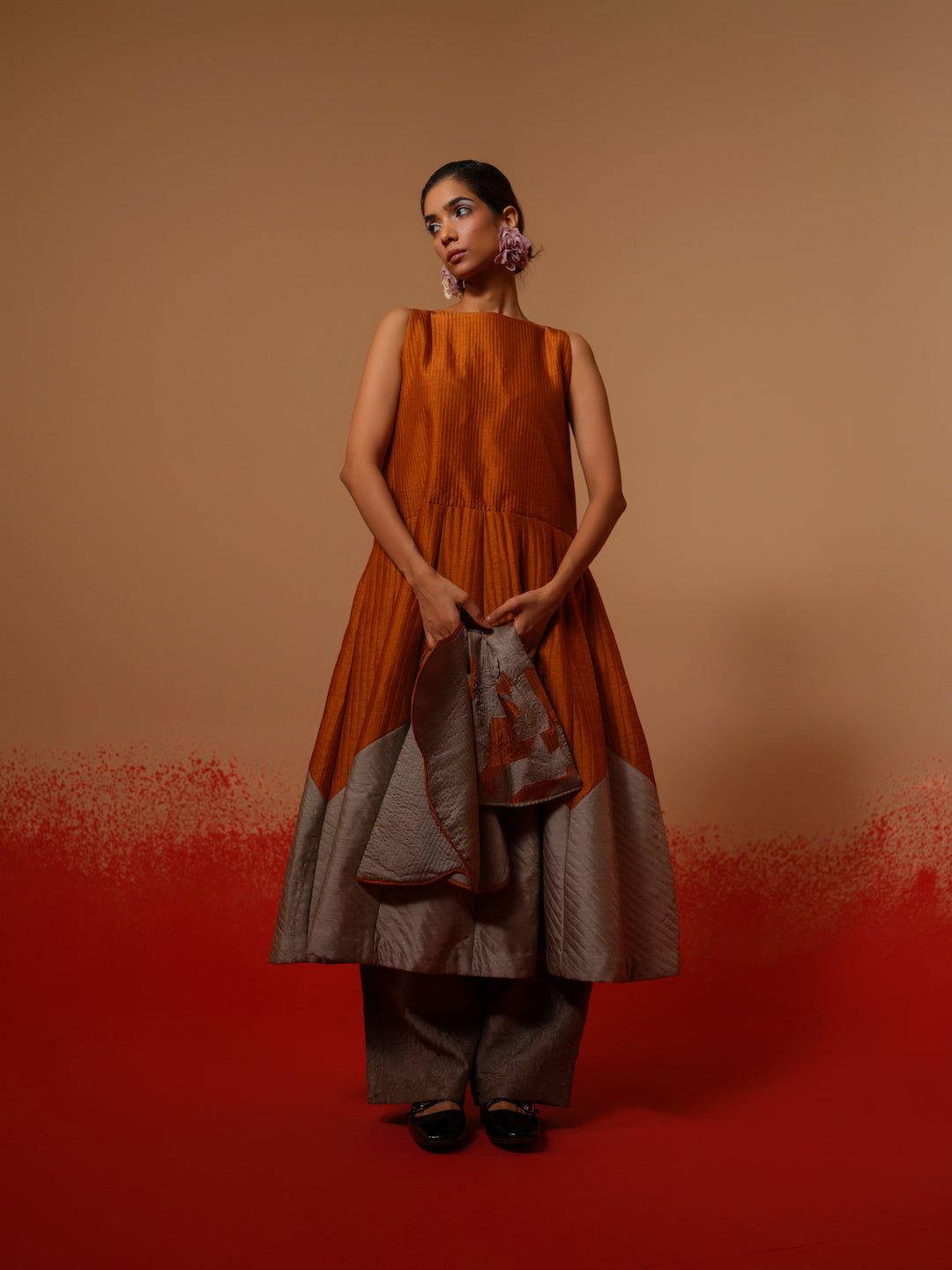 Eddy Dress-Rust Orange + Grey