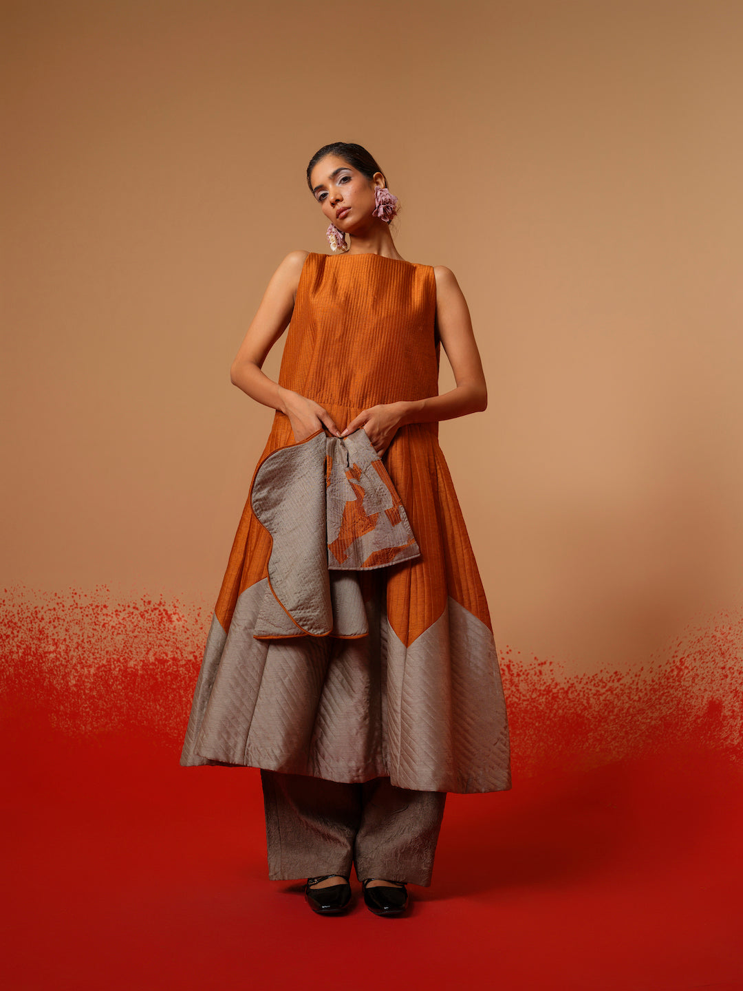 Eddy Dress-Rust Orange + Grey