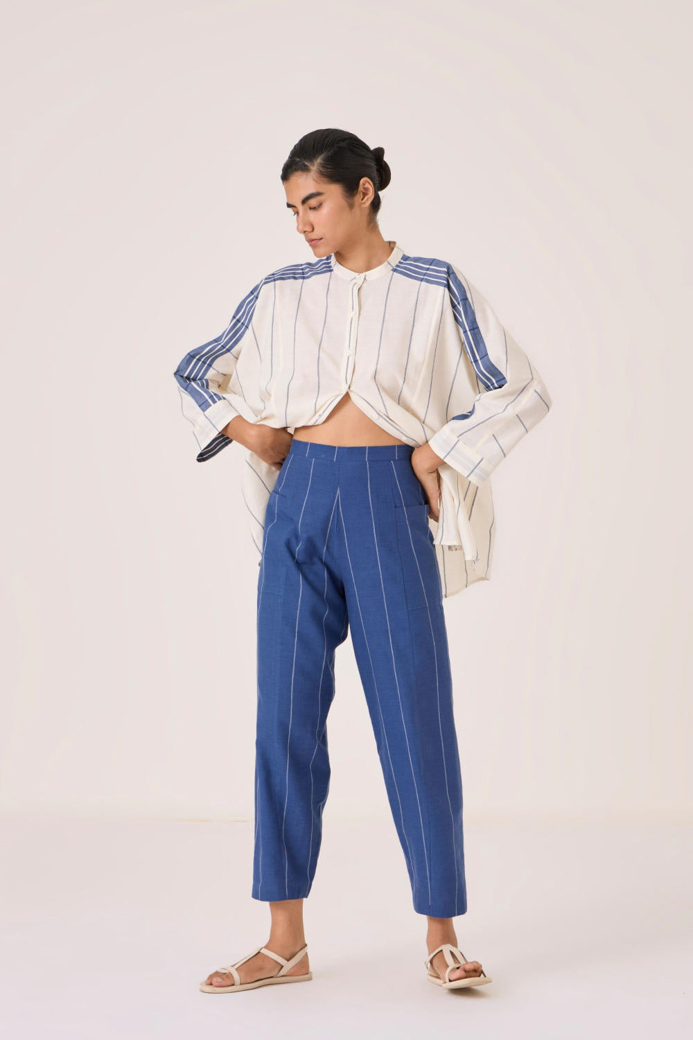 Edha Indigo Striped Handwoven Pants