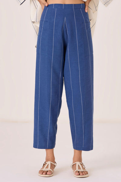 Edha Indigo Striped Handwoven Pants