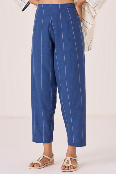 Edha Indigo Striped Handwoven Pants
