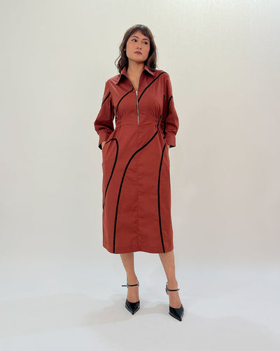 Yara tape dress-Brown & Black