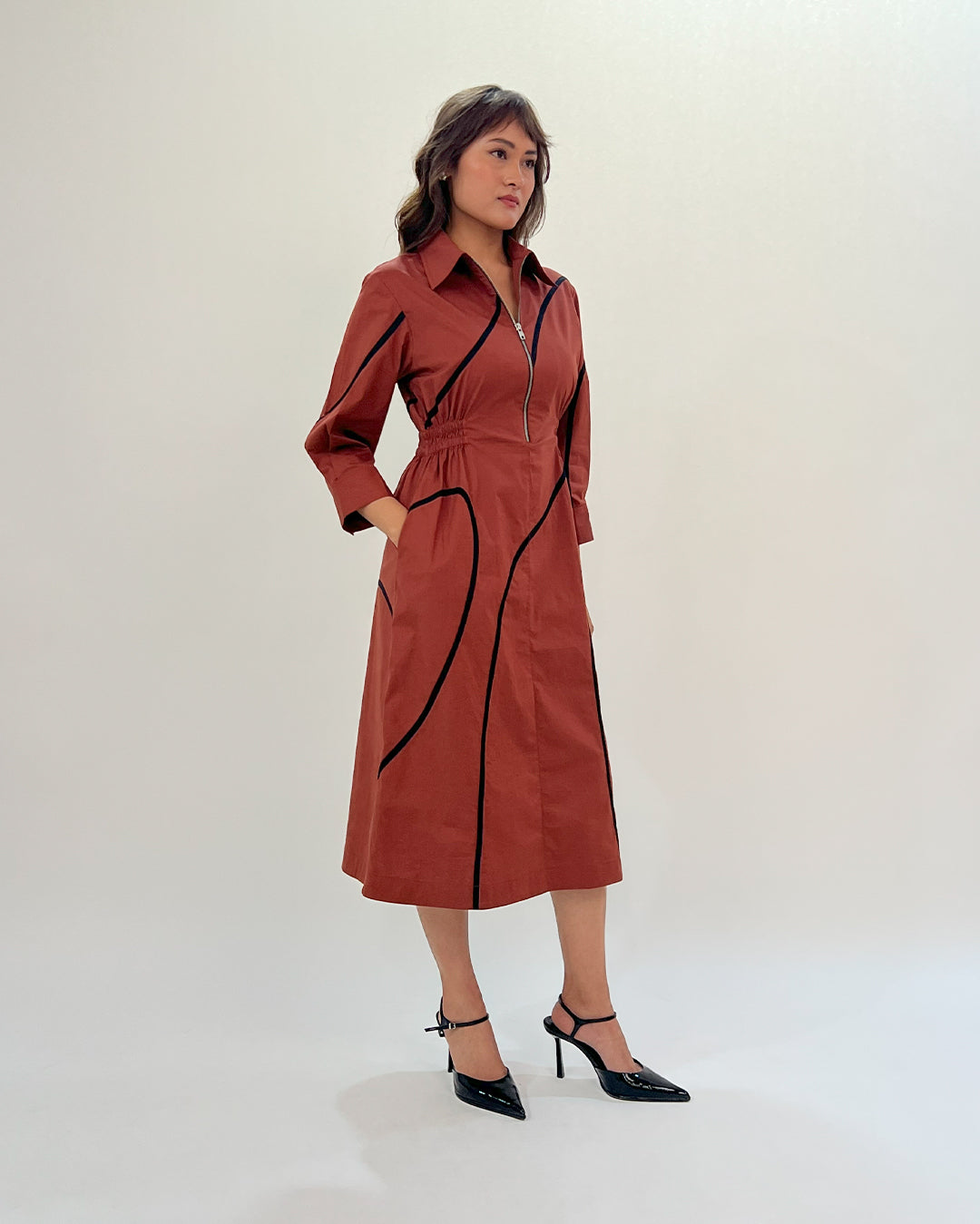 Yara tape dress-Brown & Black