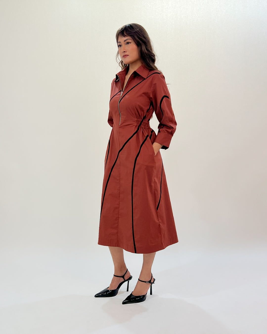 Yara tape dress-Brown & Black
