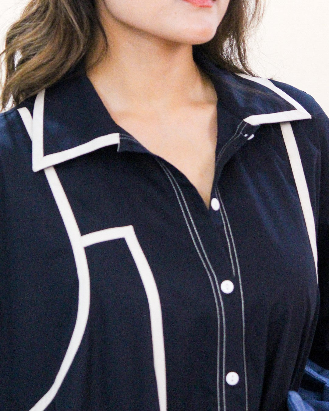 Line shirt dress-Raven