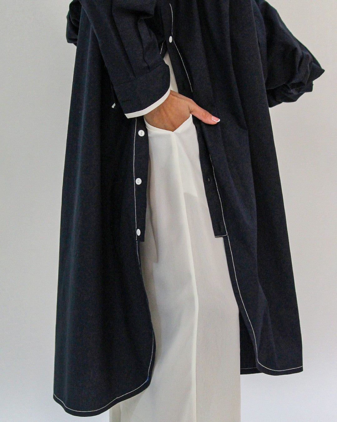 Line shirt dress-Raven