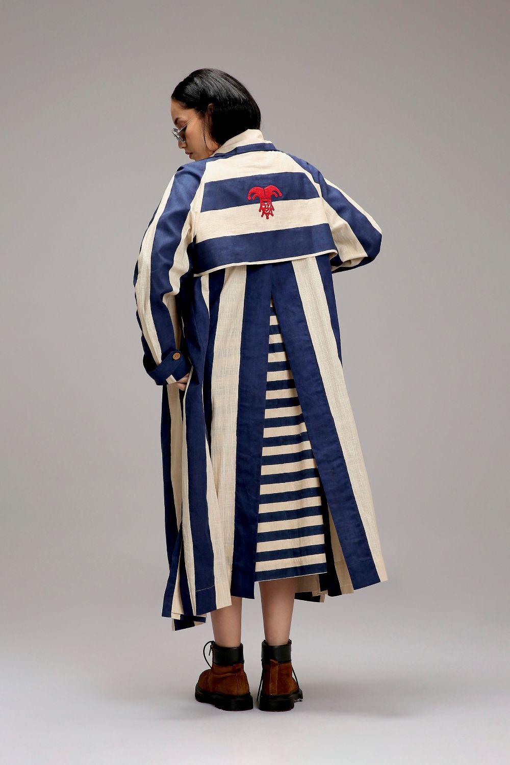 Egg-Shell Big Striped Trench Jacket