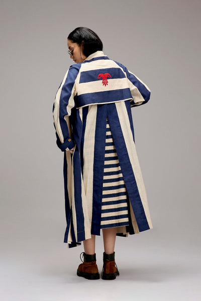 Egg-Shell Big Striped Trench Jacket
