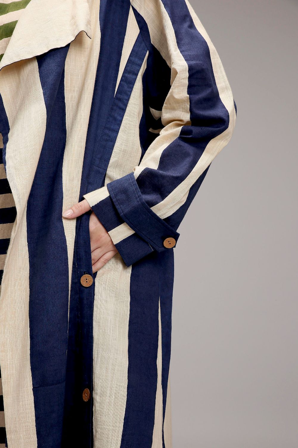 Egg-Shell Big Striped Trench Jacket