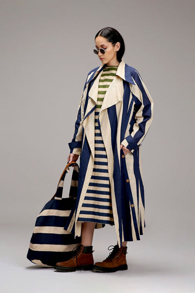 Egg-Shell Big Striped Trench Jacket