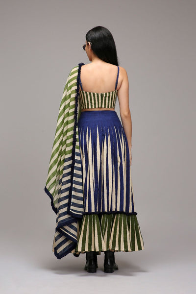 Egg-Shell Blue Green Dual Striped Skirt