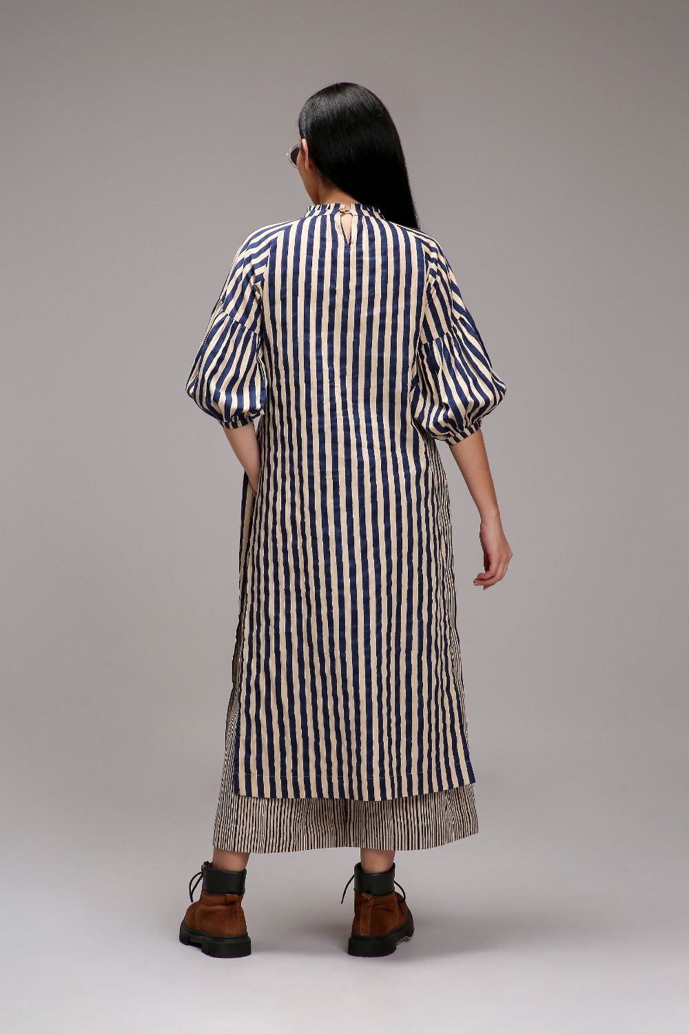 Egg-Shell Blue Striped Big Joker Tunic Set (2 PCS)