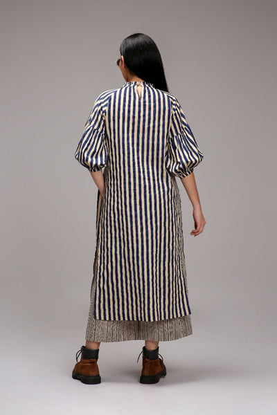 Egg-Shell Blue Striped Big Joker Tunic Set (2 PCS)