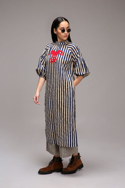 Egg-Shell Blue Striped Big Joker Tunic Set (2 PCS)