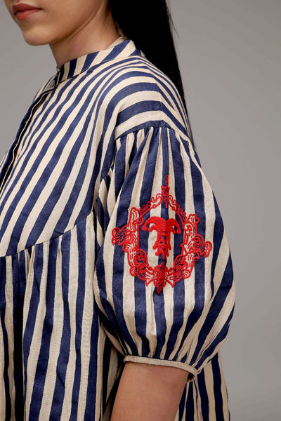 Egg-Shell Blue Striped Short Acra Tunic