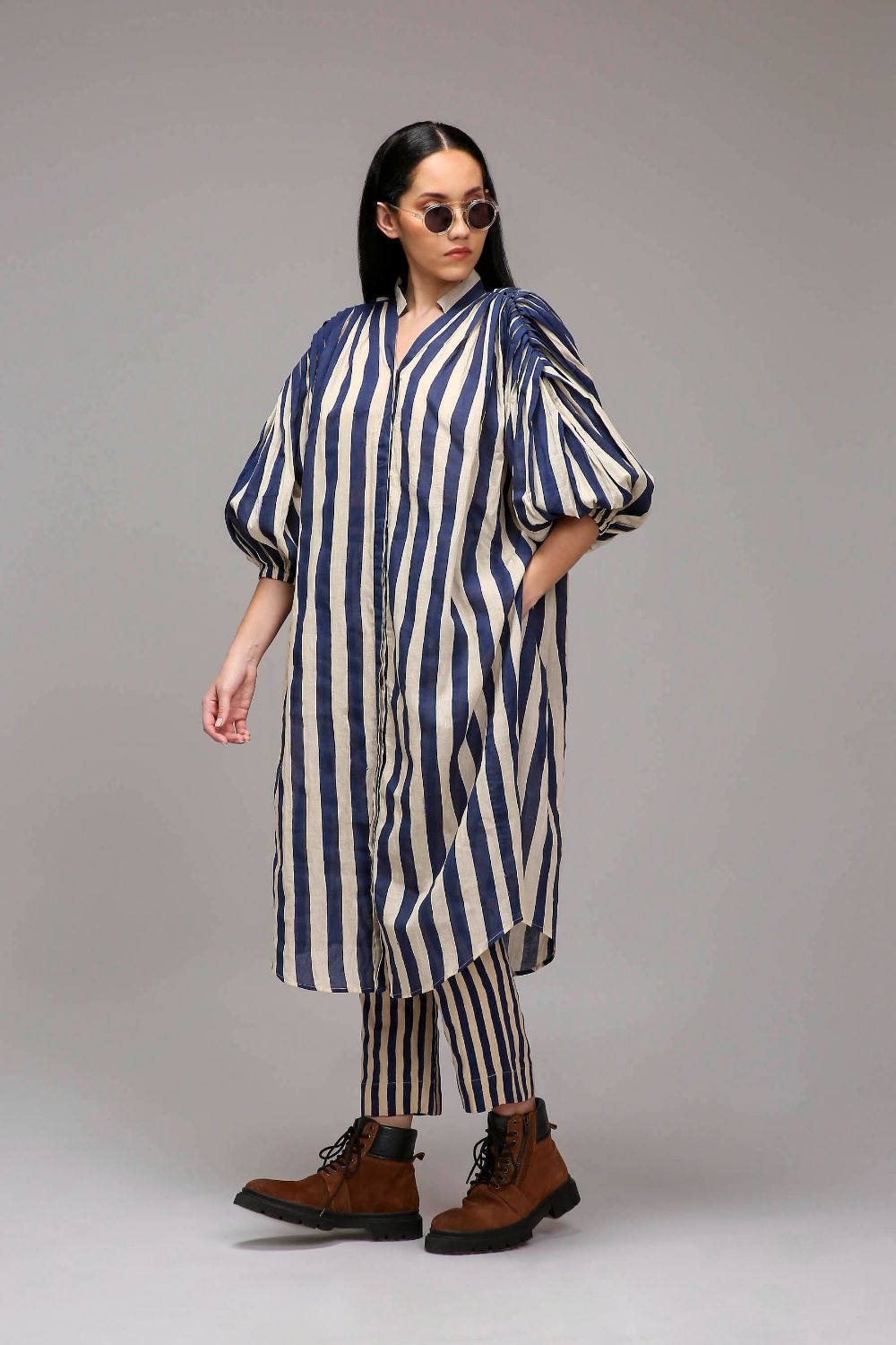 Egg-Shell Blue Striped Baha Tunic Set (2 PCS)