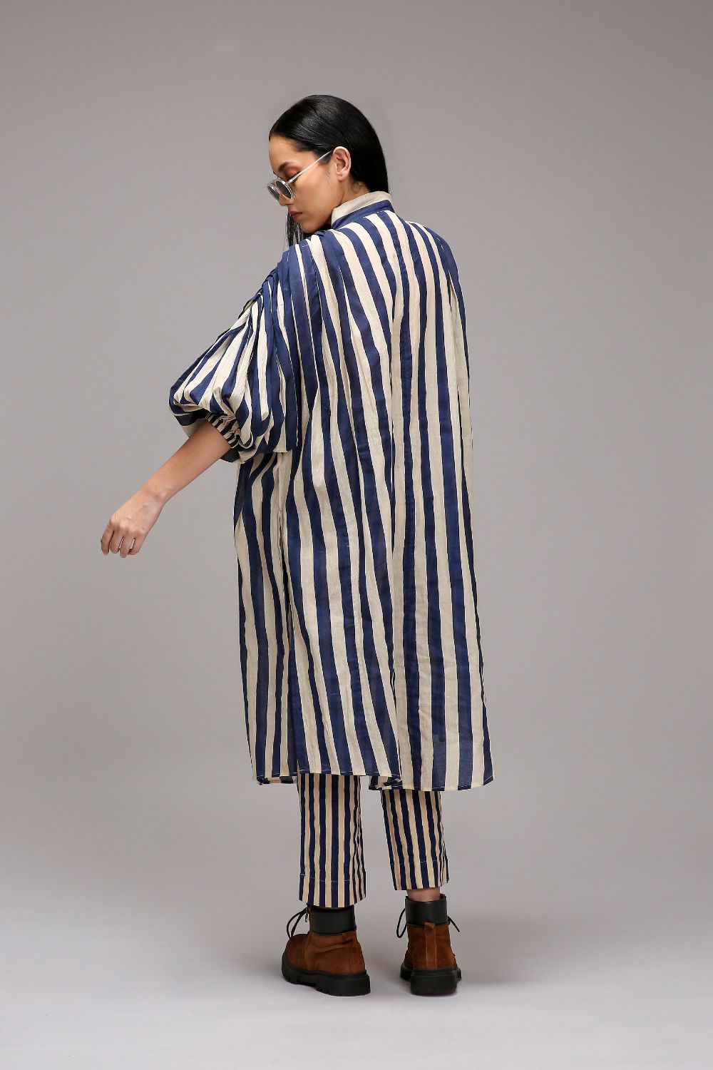 Egg-Shell Blue Striped Baha Tunic Set (2 PCS)