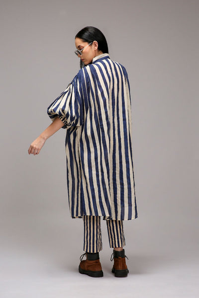 Egg-Shell Blue Striped Baha Tunic Set (2 PCS)