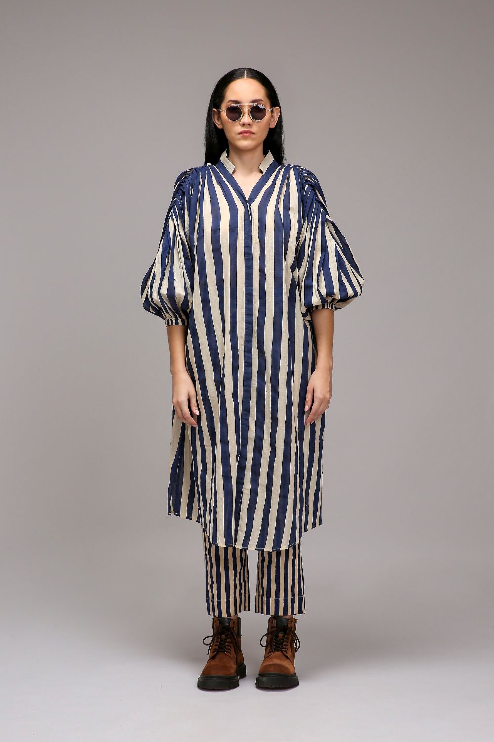Egg-Shell Blue Striped Baha Tunic Set (2 PCS)