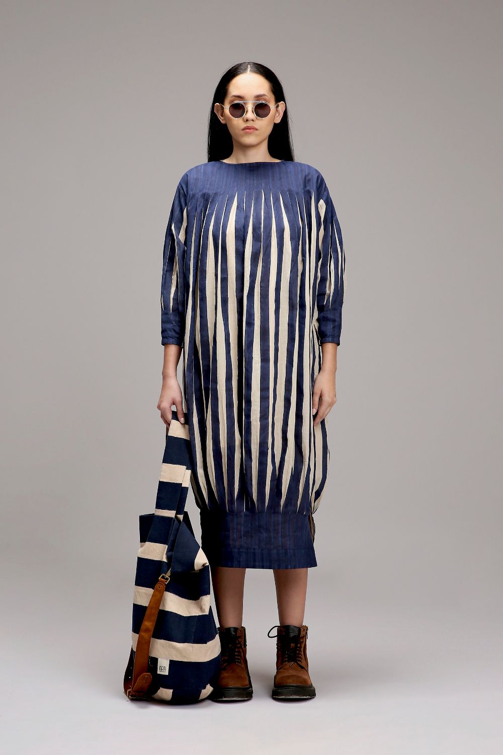 Egg-Shell Blue Striped Balloon Dress
