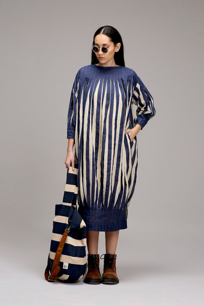 Egg-Shell Blue Striped Balloon Dress