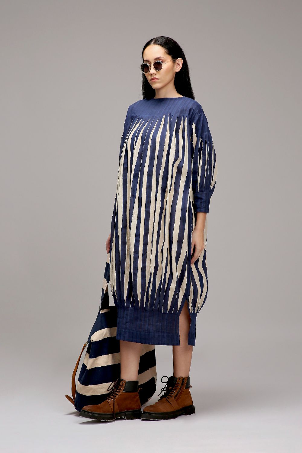 Egg-Shell Blue Striped Balloon Dress