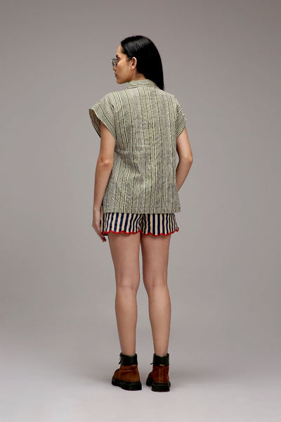 Egg-Shell Blue Striped Scallop Shorts