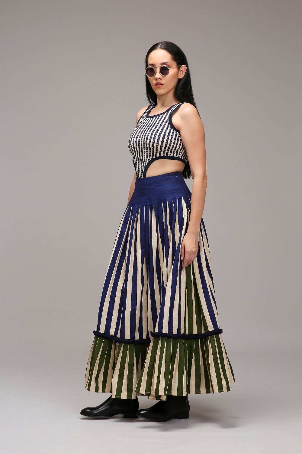 Egg-Shell Bodysuit Dual Striped Skirt Set (2 PCS)