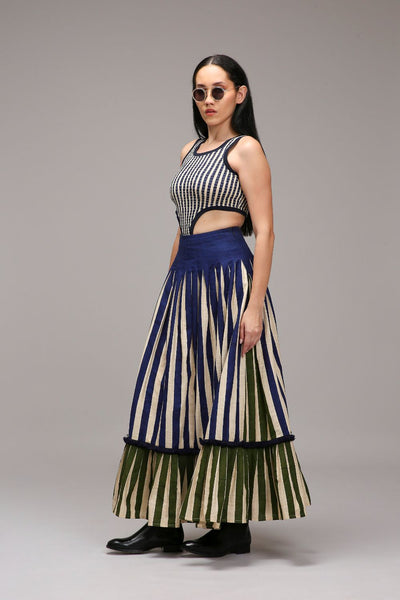 Egg-Shell Bodysuit Dual Striped Skirt Set (2 PCS)