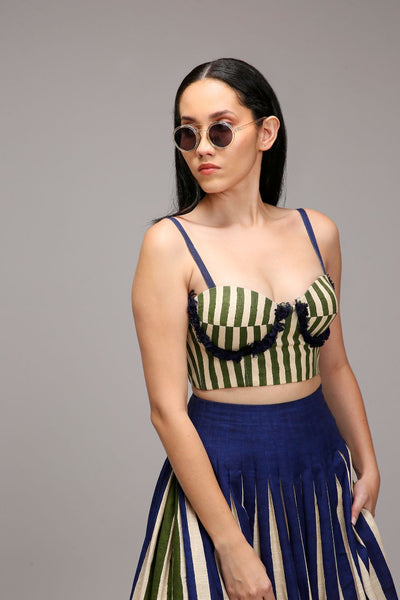 Egg-Shell Corset Dual Striped Stole Skirt Set (3 PCS)