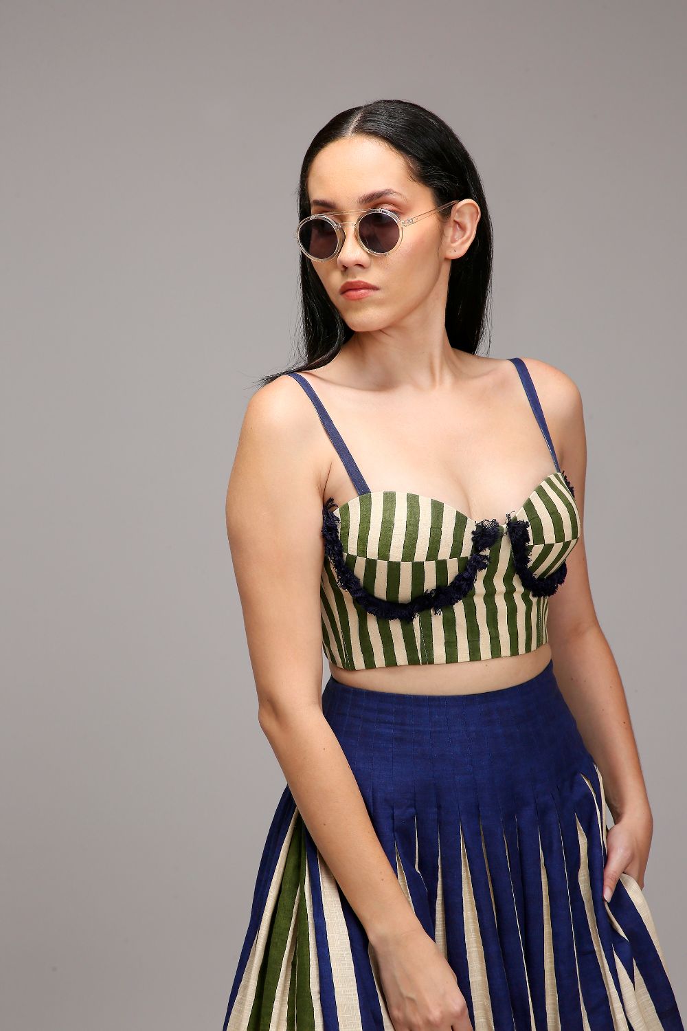 Egg-Shell Corset & Dual Striped Skirt Set (2 PCS)